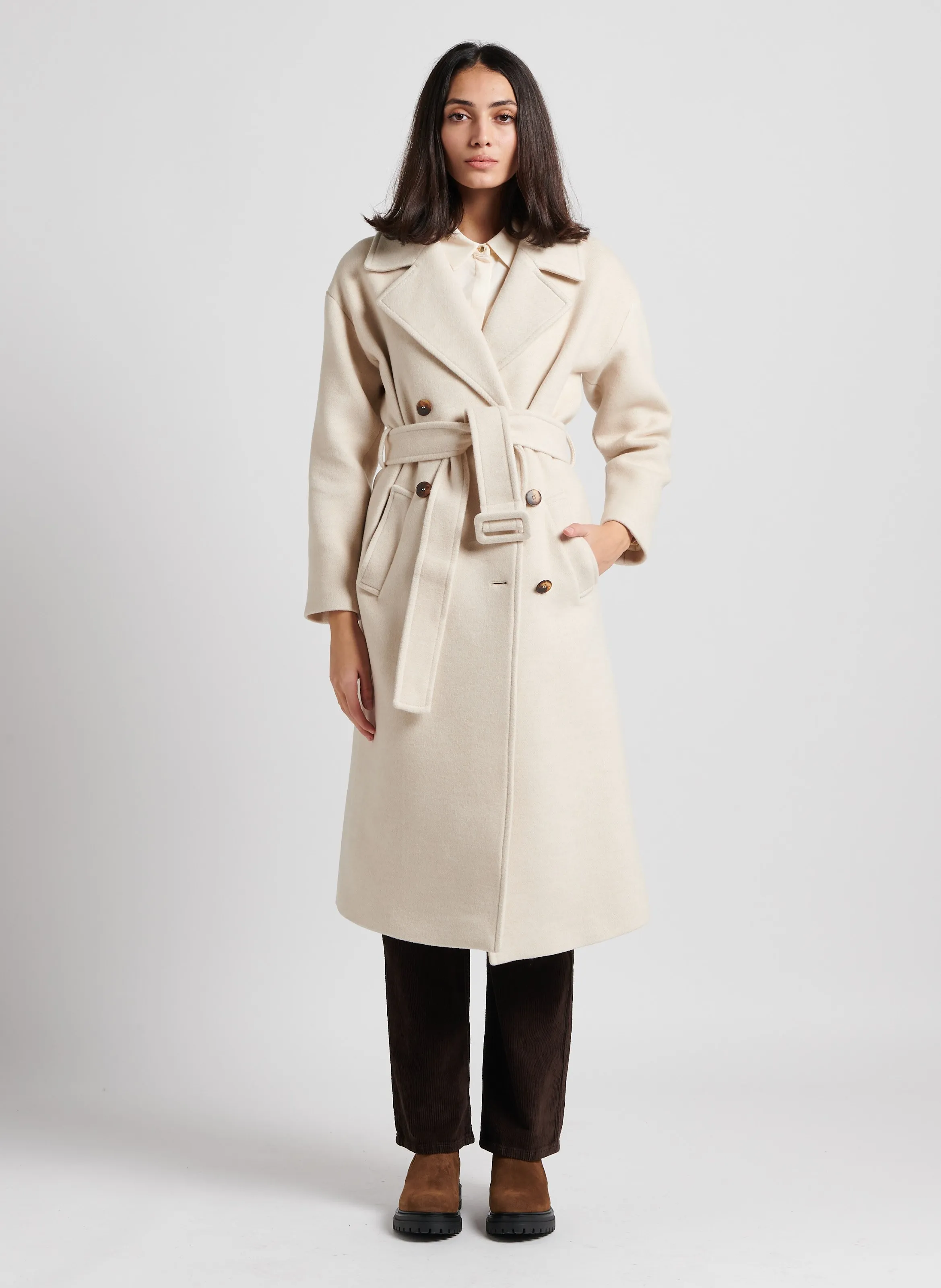  MAISON 123   MATIS - Cappotto con revers in misto lana | Bianco